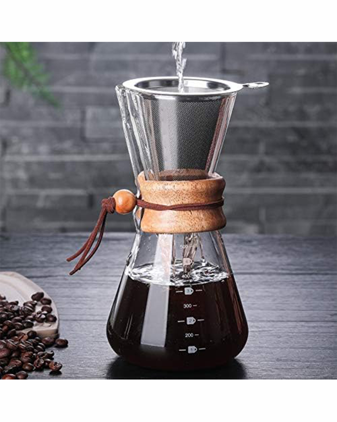 CHEMEX 600 mL MANGO DE BAMBÚ CON DRIPPER DE ACERO INOX
